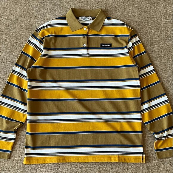 Miu Miu Tops - Brand new Miu Miu women's yellow and white striped Polo long-sleeved T-shirt